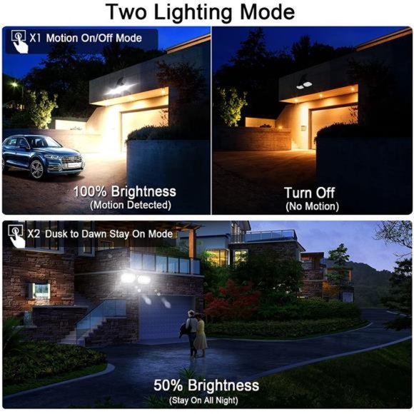 Motion Solar Lights Outdoor, Solar Security Light, Stay On or Motion On/Off Mode - Picture 2 of 5